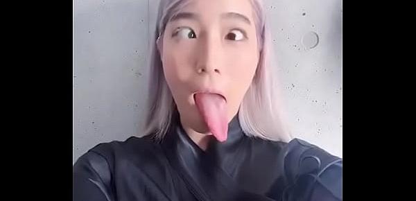  Ahegao slut with long tongue